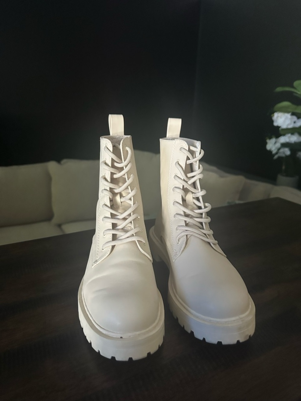 H&M Women’s Cream Lace-Up Platform Combat Boots